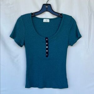Women's Teal Button-Down Tee by Anthropologie small